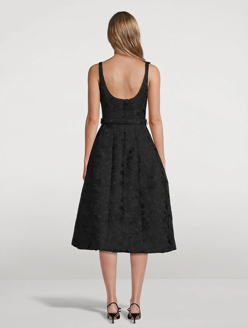 Orchid-Embroidered Guipure Midi Dress