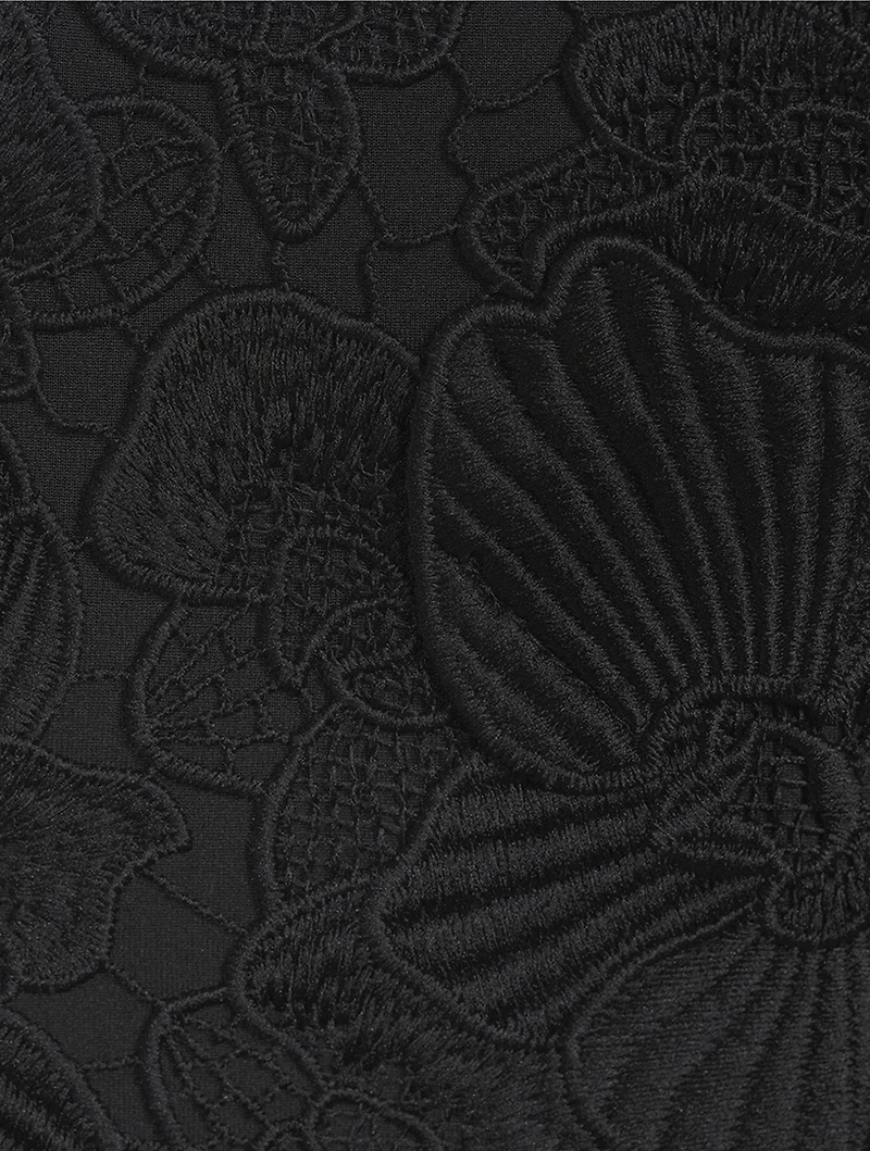 Orchid-Embroidered Guipure Midi Dress