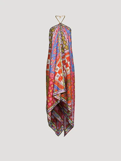 Silk Twill Halter Dress Festa Print