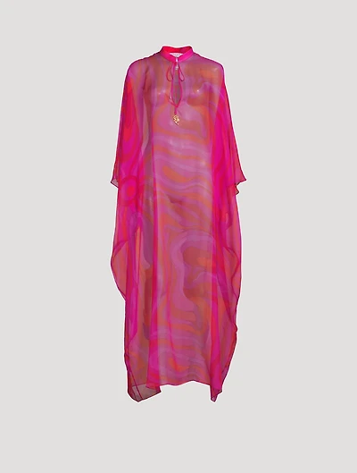 Silk Caftan In Marmo Print