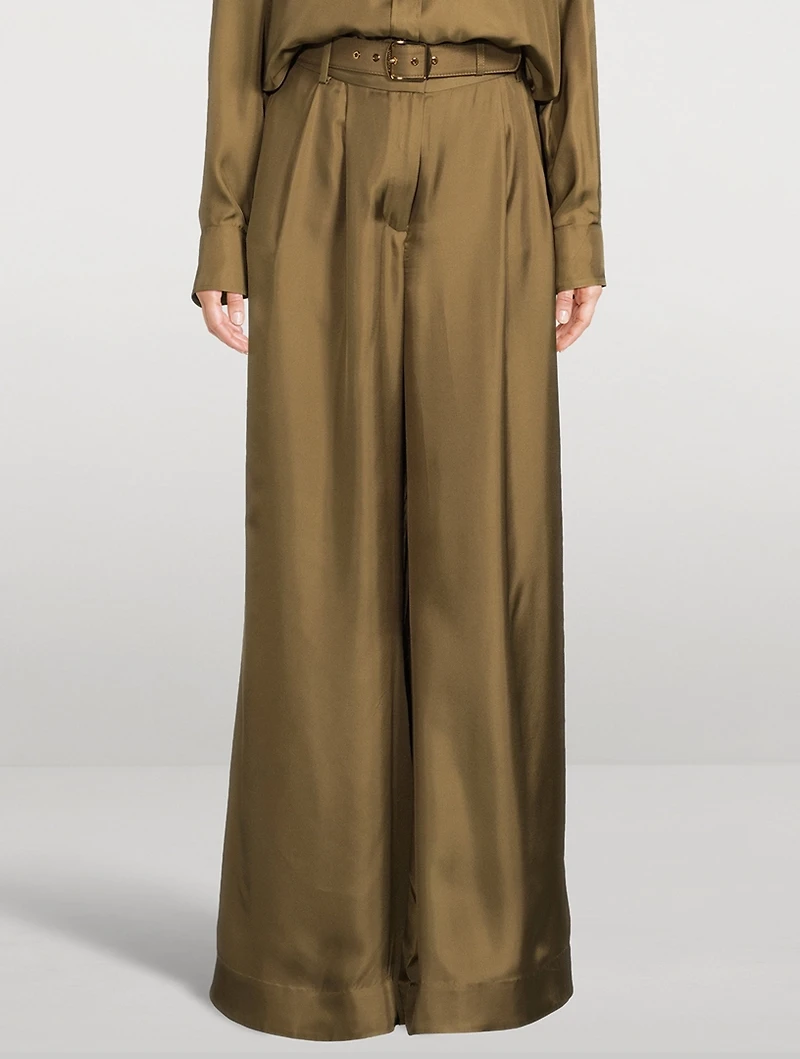 Crush Silk Wide-Leg Trousers