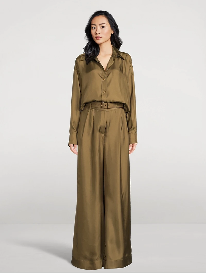 Crush Silk Wide-Leg Trousers