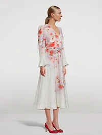Crush Linen Midi Dress Floral Print
