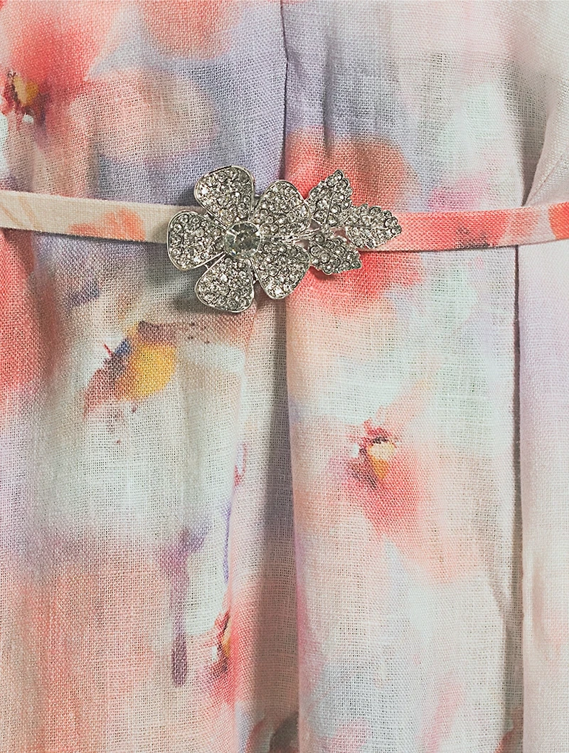 Crush Linen Midi Dress Floral Print