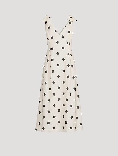 Crush Linen Midi Dress Polka Dot Print