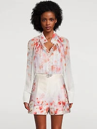 Crush Puff-Sleeve Blouse Floral Print