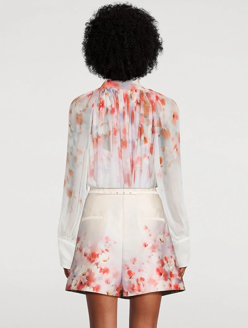 Crush Puff-Sleeve Blouse Floral Print