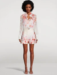 Crush Puff-Sleeve Blouse Floral Print