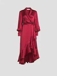 Silk Wrap Midi Dress