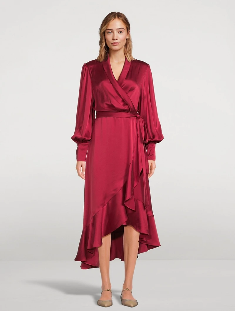 Silk Wrap Midi Dress