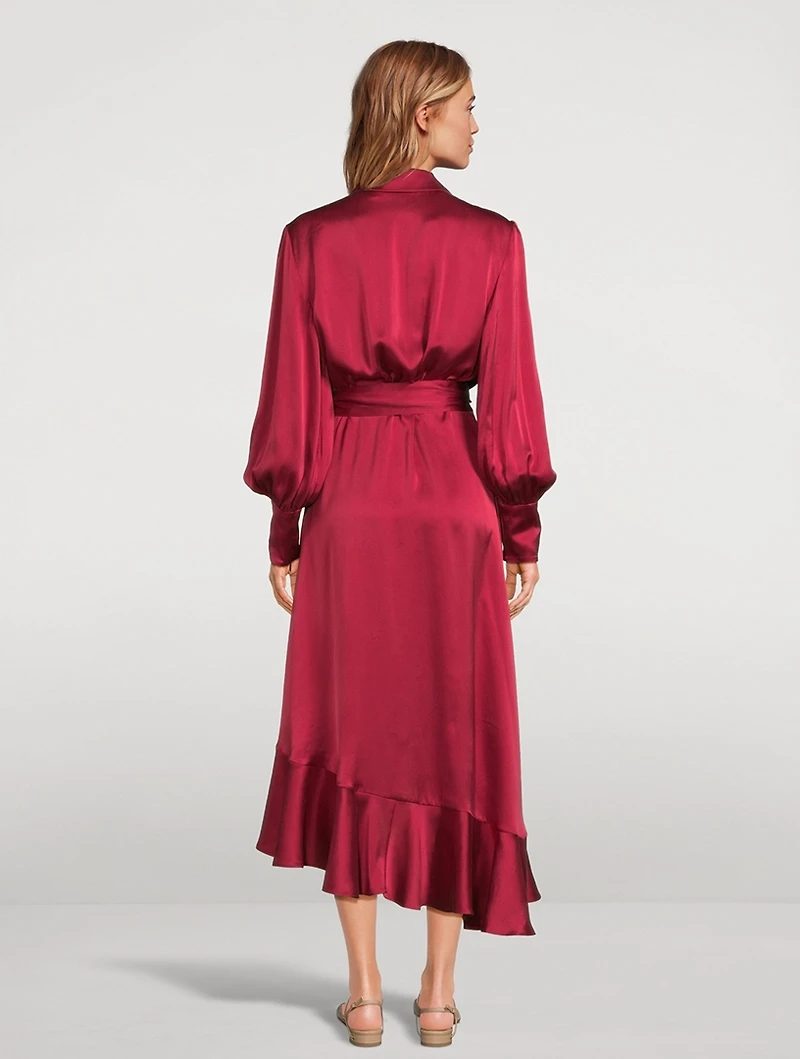 Silk Wrap Midi Dress