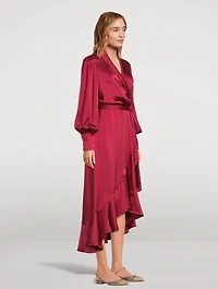 Silk Wrap Midi Dress
