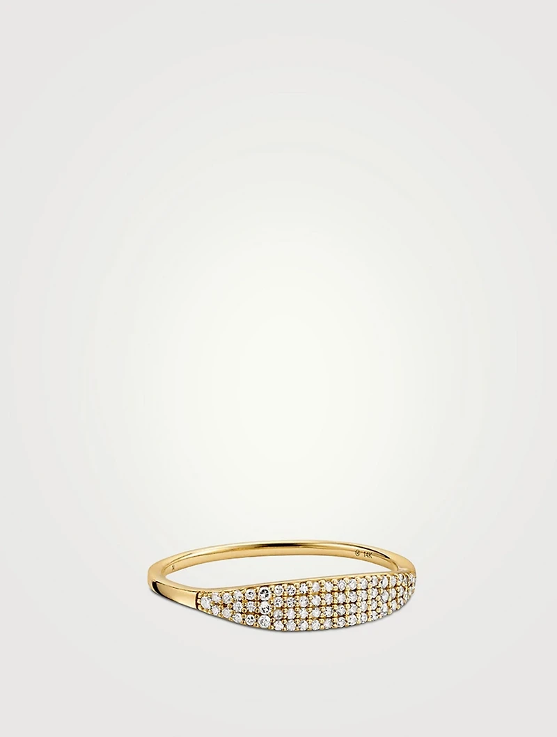14K Gold Pavé Diamond Slim Signet Ring