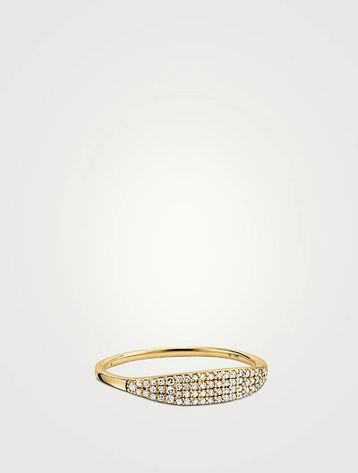 14K Gold Pavé Diamond Slim Signet Ring