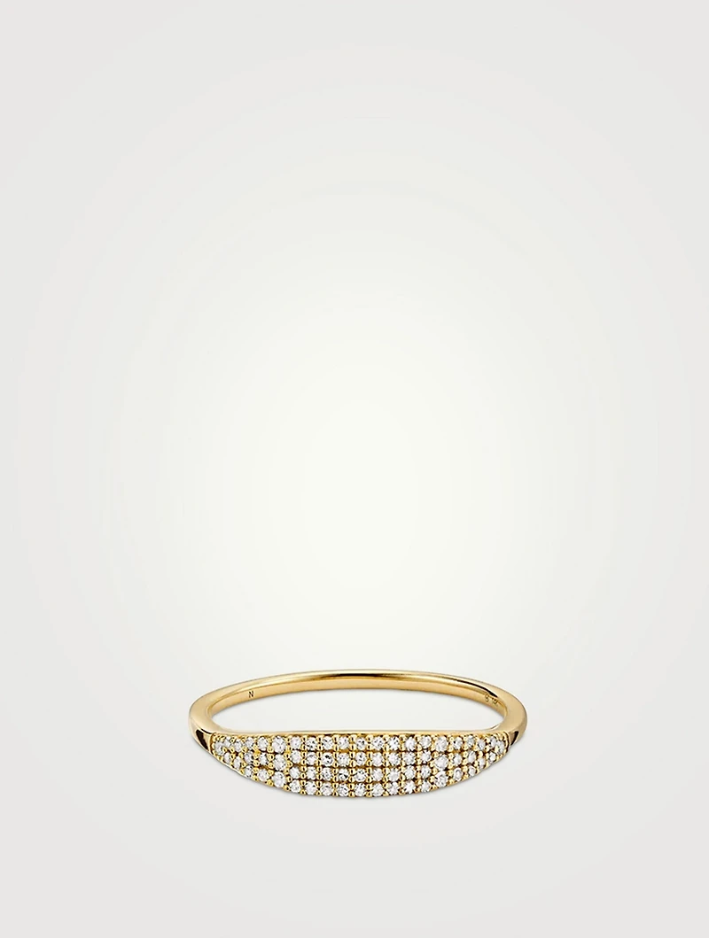 14K Gold Pavé Diamond Slim Signet Ring