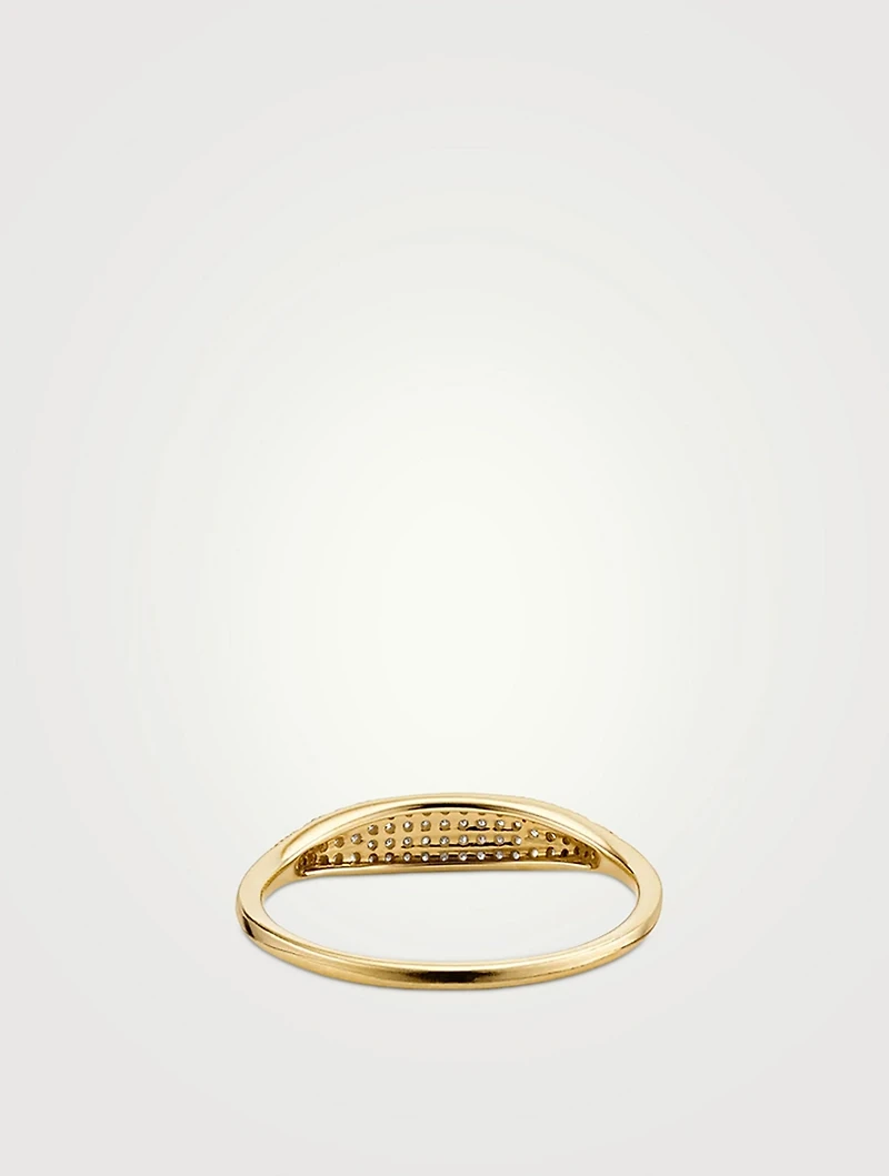 14K Gold Pavé Diamond Slim Signet Ring