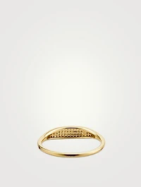14K Gold Pavé Diamond Slim Signet Ring