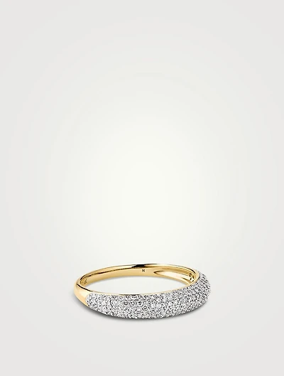 14K Gold Pavé Diamond Thin Dôme Ring