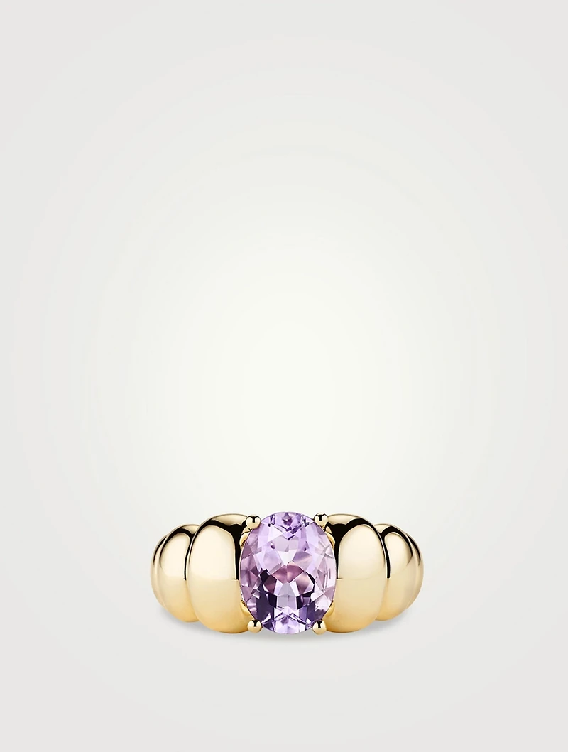 14K Gold Puffy Charlotte Gemstone Ring
