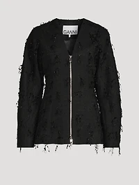 Embellished Tweed Curve-Sleeve Blazer