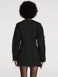 Embellished Tweed Curve-Sleeve Blazer