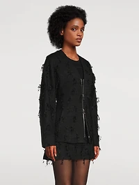Embellished Tweed Curve-Sleeve Blazer