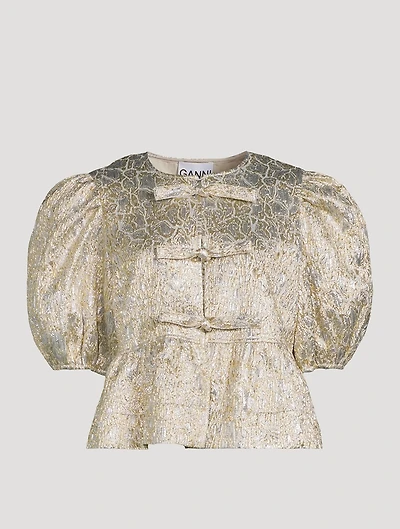 Metallic Cloqué Peplum Blouse