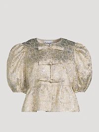 Metallic Cloqué Peplum Blouse