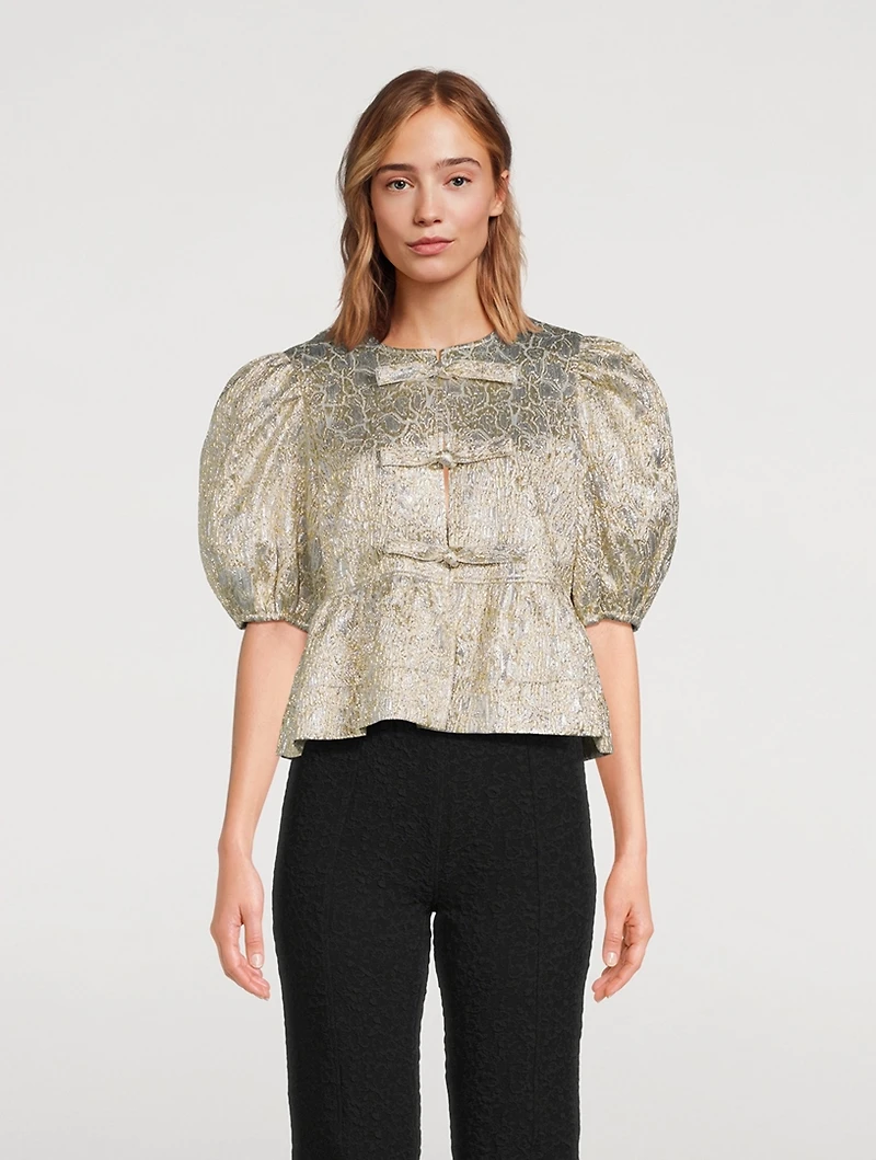 Metallic Cloqué Peplum Blouse