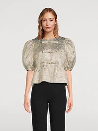 Metallic Cloqué Peplum Blouse