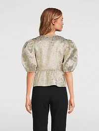 Metallic Cloqué Peplum Blouse