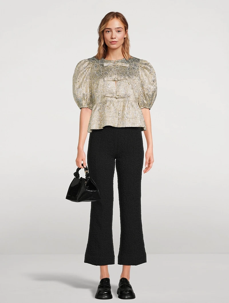 Metallic Cloqué Peplum Blouse