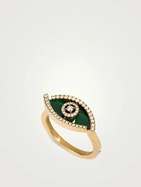 Lucky Eye Gold Malachite Ring With Diamonds