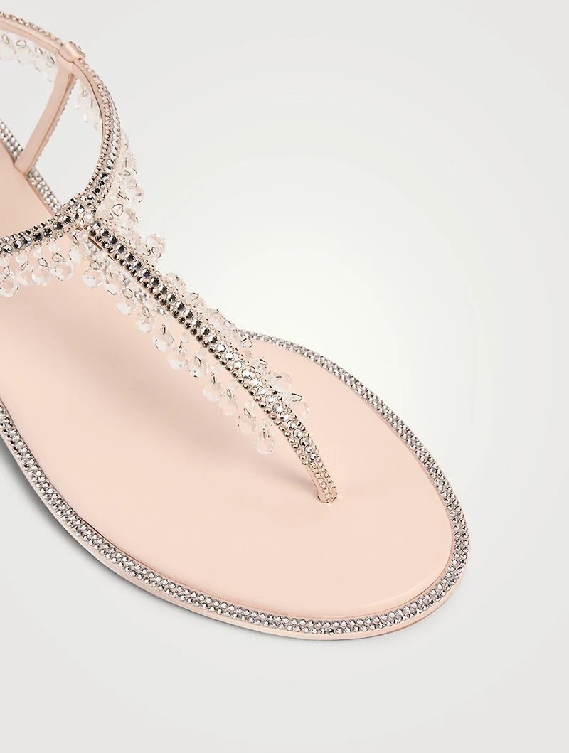 Chandelier Crystal Satin Thong Sandals