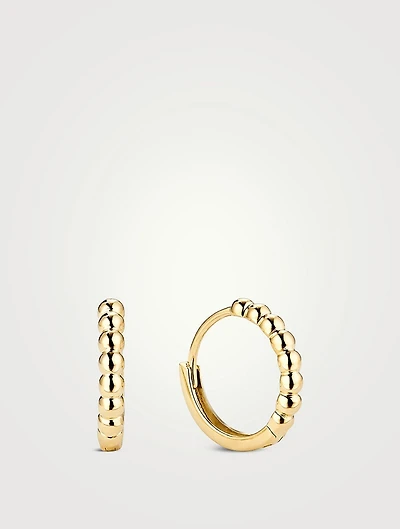 14K Gold Beaded Huggie Hoop Earrings