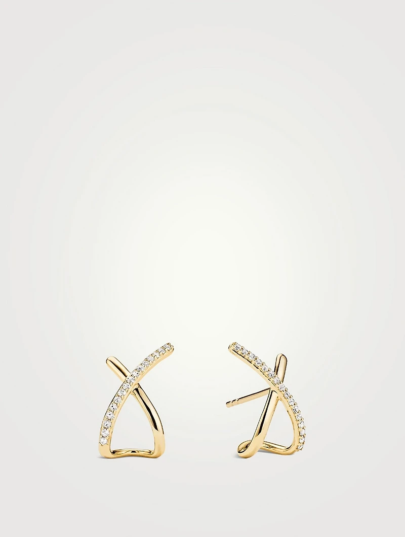 14K Gold Pavé Diamond Oversized X Stud Earrings