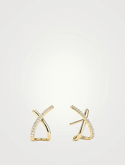 14K Gold Pavé Diamond Oversized X Stud Earrings