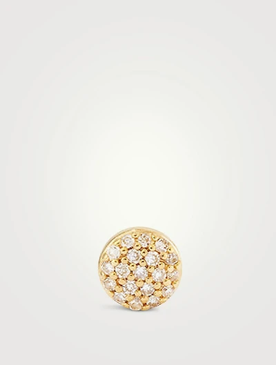 14K Gold Pavé Diamond Flat Back Round Stud Earring