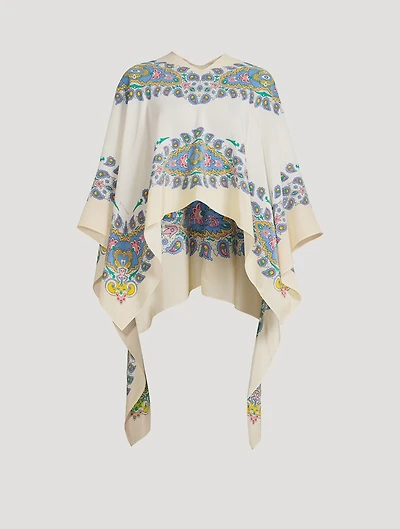 Asymmetrical Hem Silk Poncho