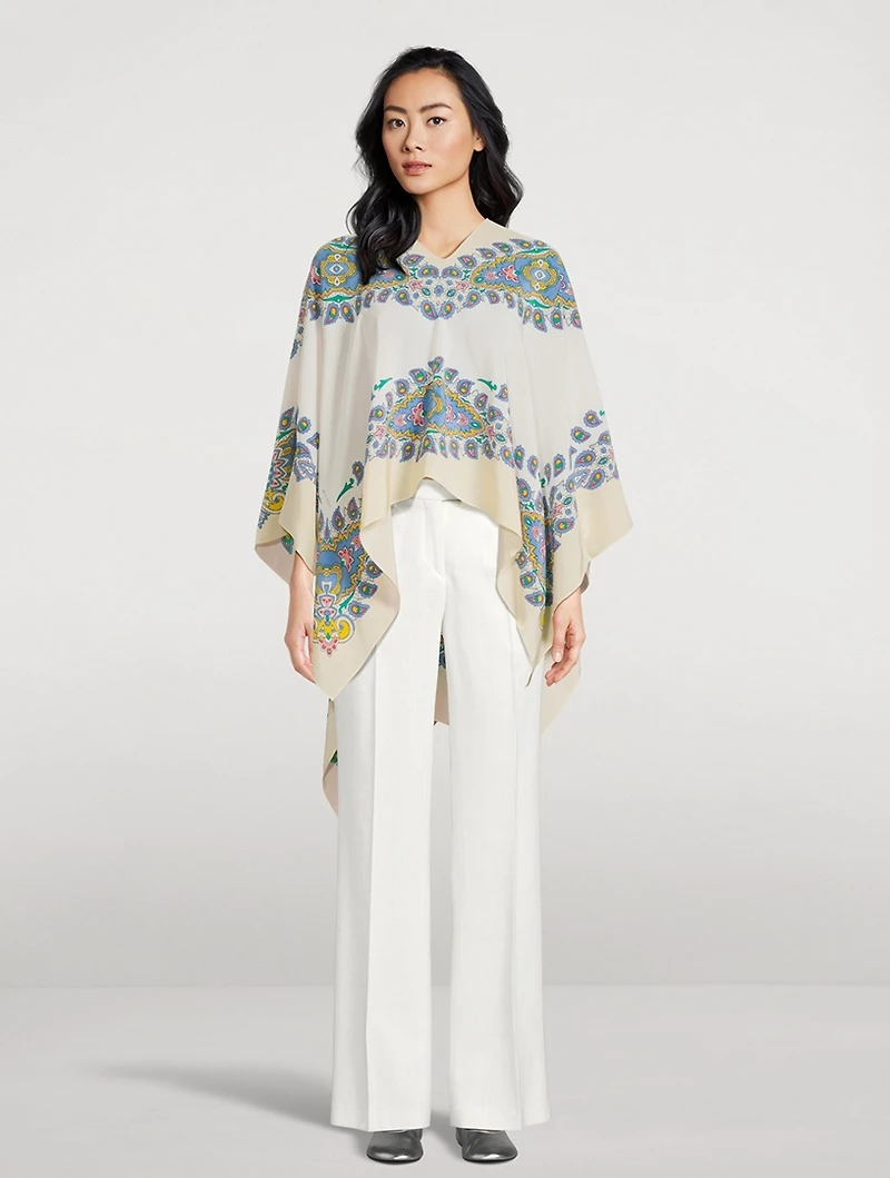 Asymmetrical Hem Silk Poncho