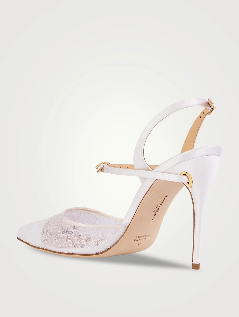 Vittorio Satin And Lace Slingback Pumps