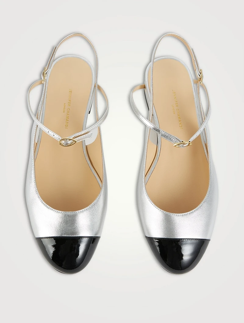 Mattia Metallic Leather Slingback Flats