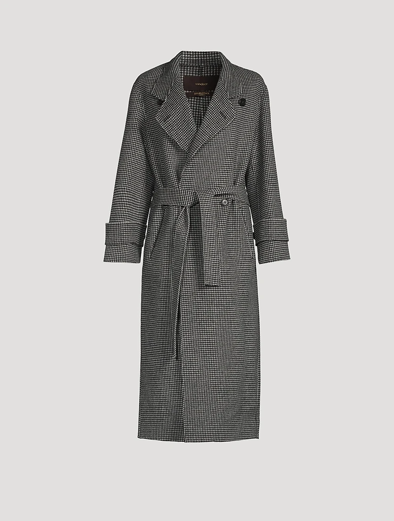 Double-Breasted Houndstooth Wool Coat