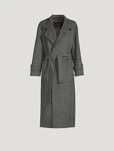 Double-Breasted Houndstooth Wool Coat