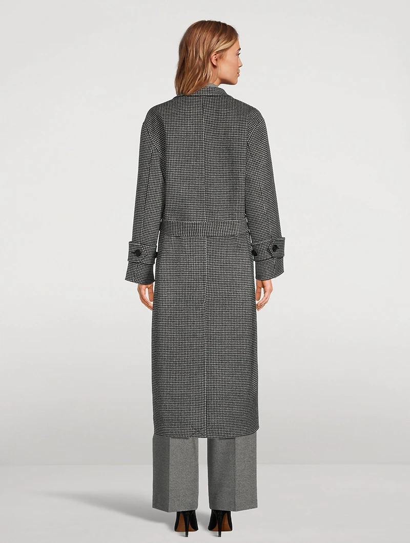Double-Breasted Houndstooth Wool Coat