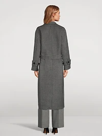 Double-Breasted Houndstooth Wool Coat