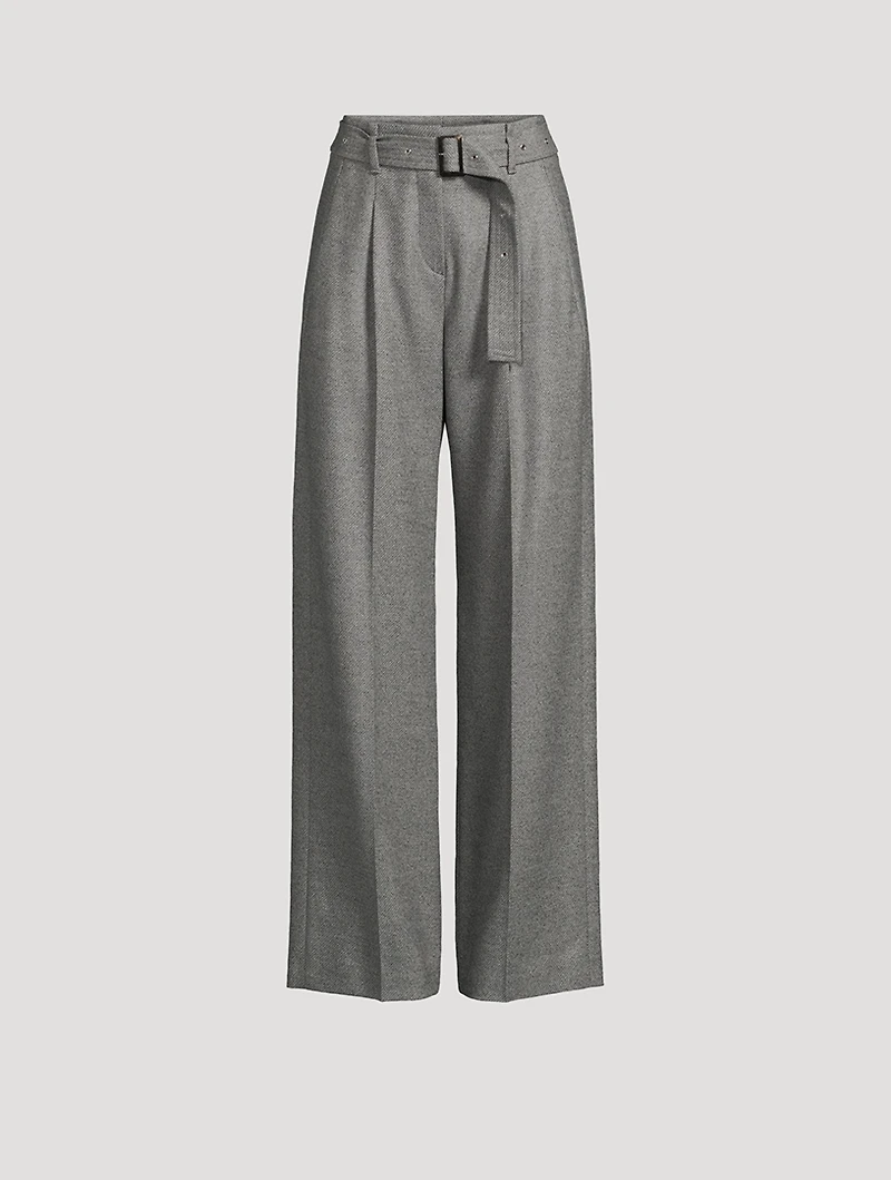 Belted Wide-Leg Wool Trousers