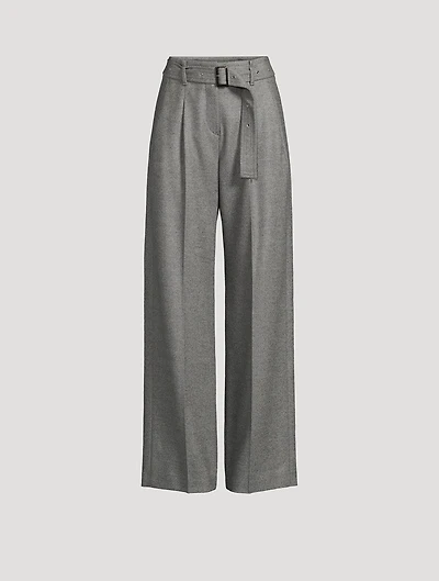 Belted Wide-Leg Wool Trousers