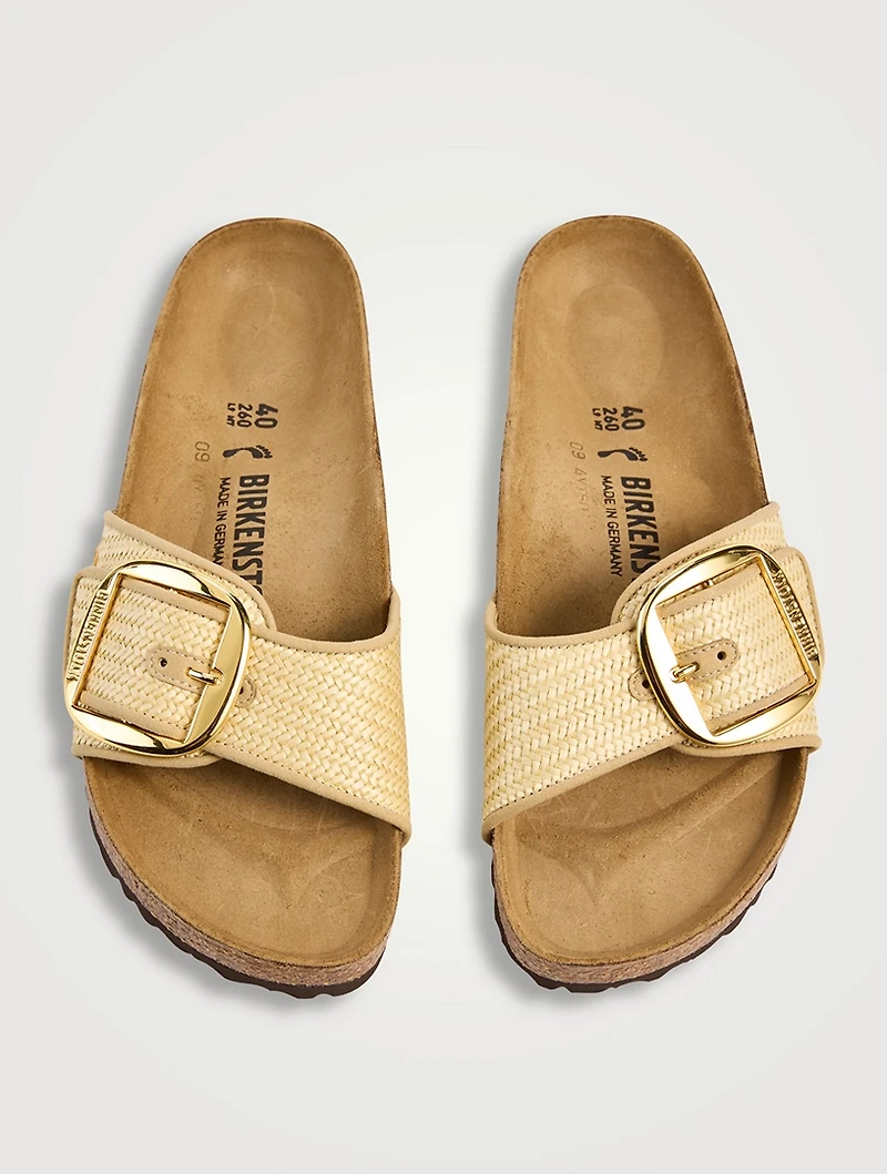Madrid Big Buckle Raffia Slide Sandals