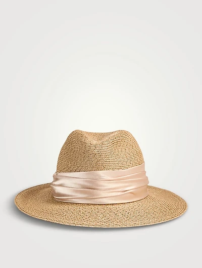 Courtney Packable Straw Fedora With Satin Band